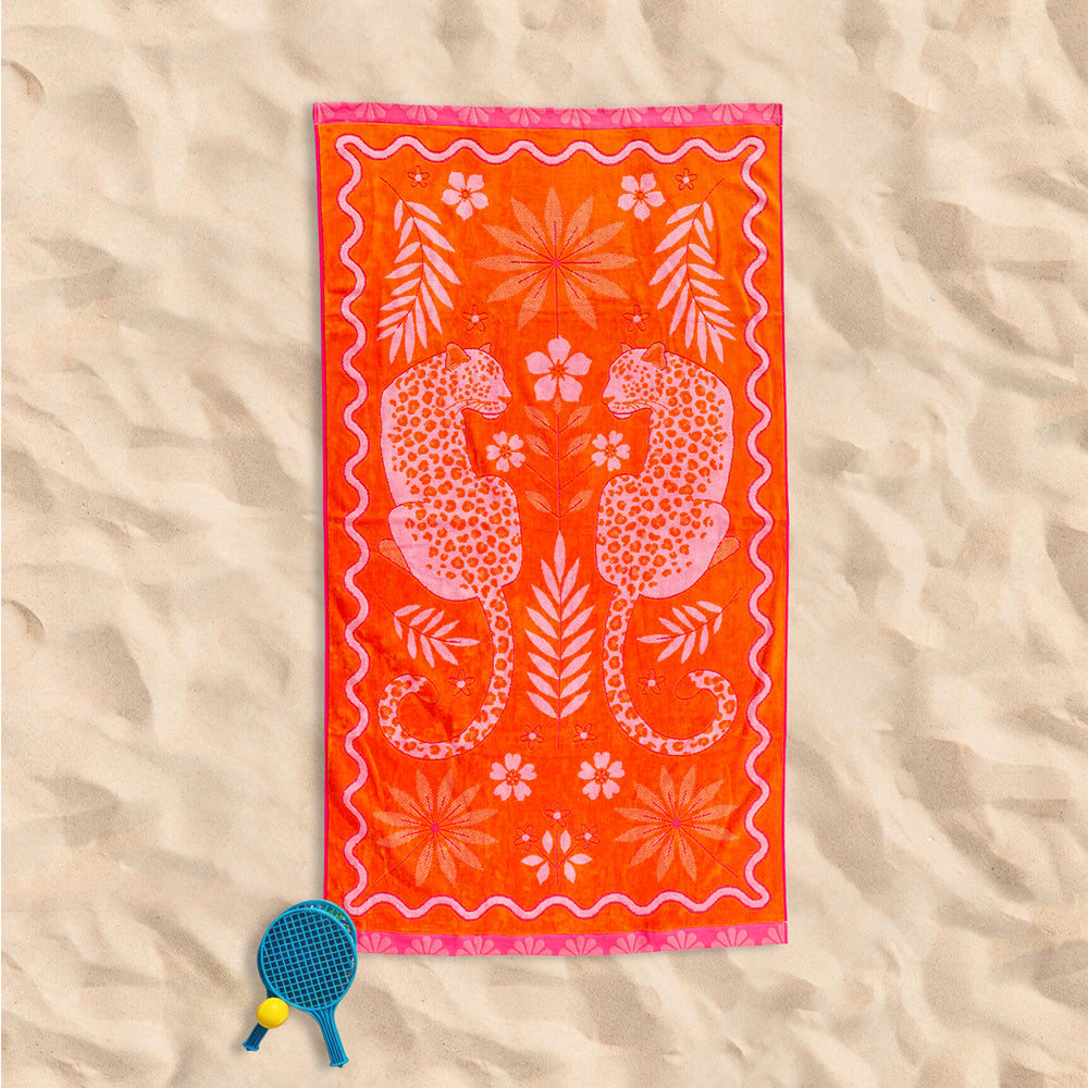 Cotton Collection Velour Leopard Leasure Beach Towel-Beach Towels