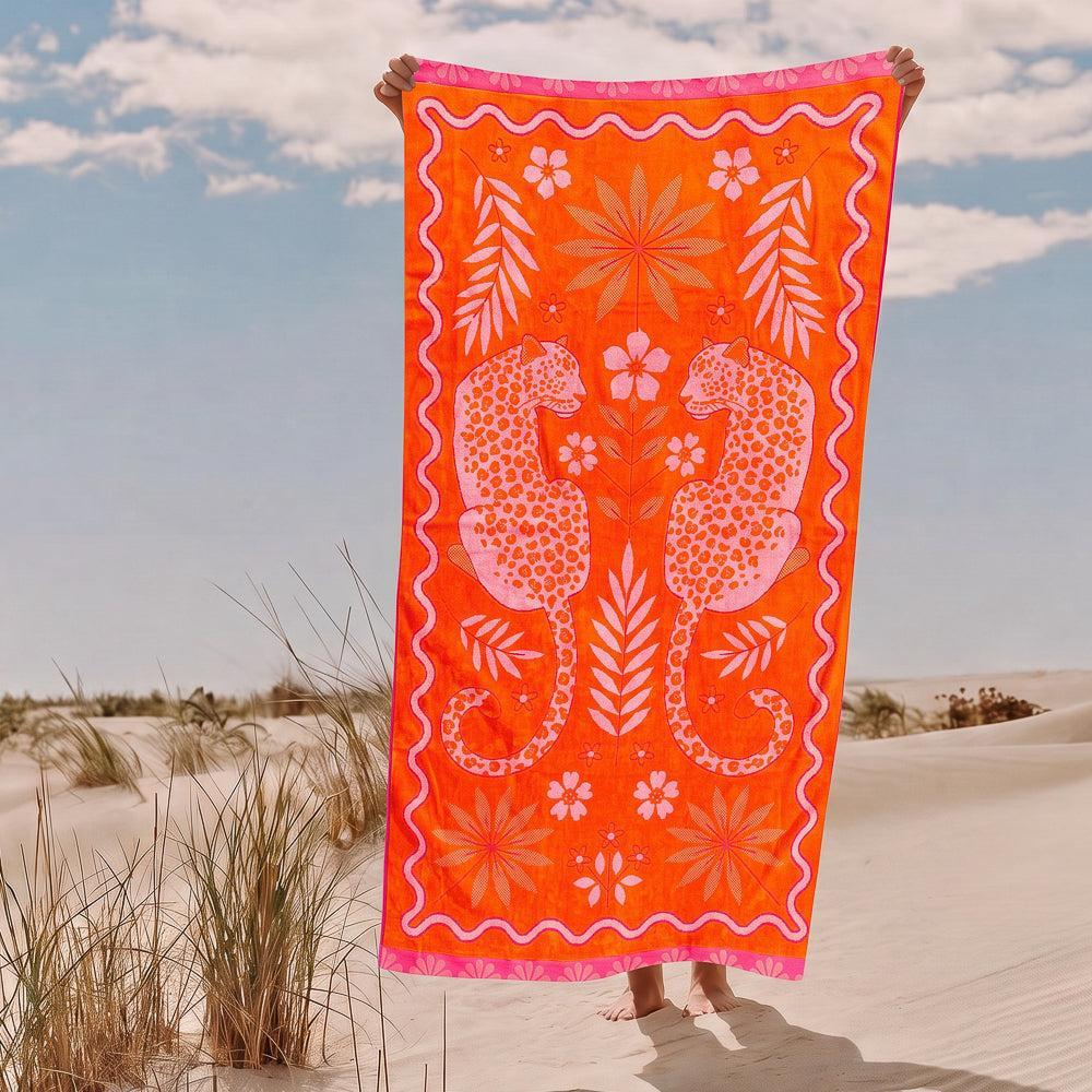 Cotton Collection Velour Leopard Leisure Beach Towel-Beach Towels