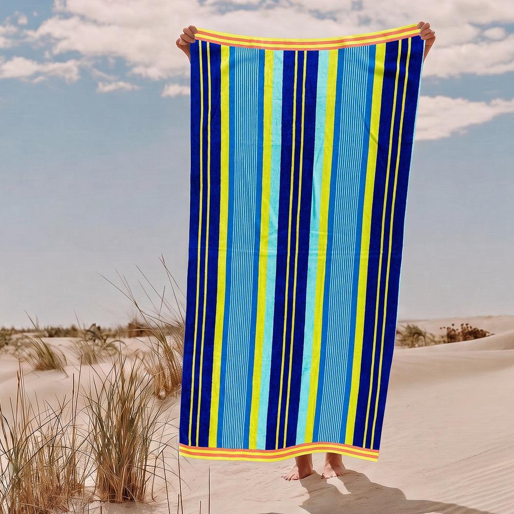 Cotton Collection Velour Ocean Breeze Beach Towel-Beach Towels