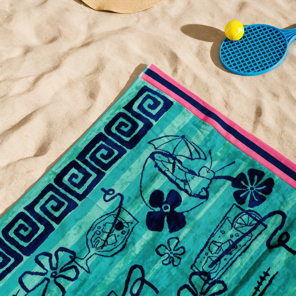 Cotton Collection Velour Ocean Vibes Beach Towel-Beach Towels