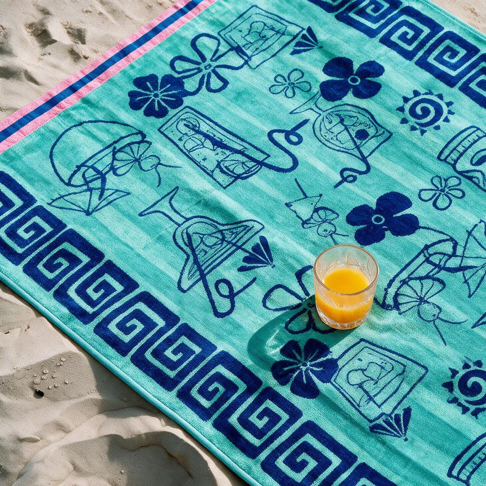 Cotton Collection Velour Ocean Vibes Beach Towel-Beach Towels