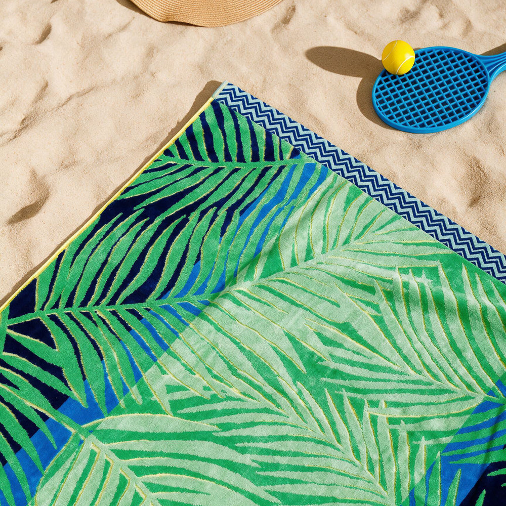 Cotton Collection Velour Palms Paradise Beach Towel-Beach Towels