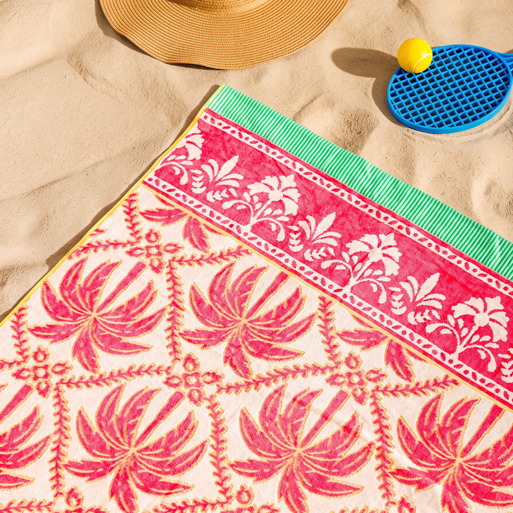 Cotton Collection Velour Passion Palms Beach Towel-Beach Towels