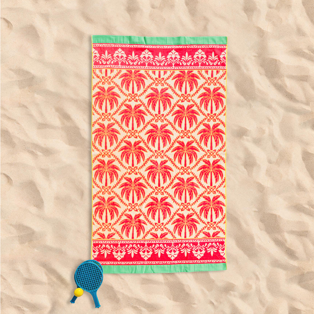 Cotton Collection Velour Passion Palms Beach Towel-Beach Towels