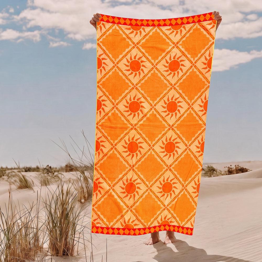 Cotton Collection Velour Sandy Shore Beach Towel-Beach Towels