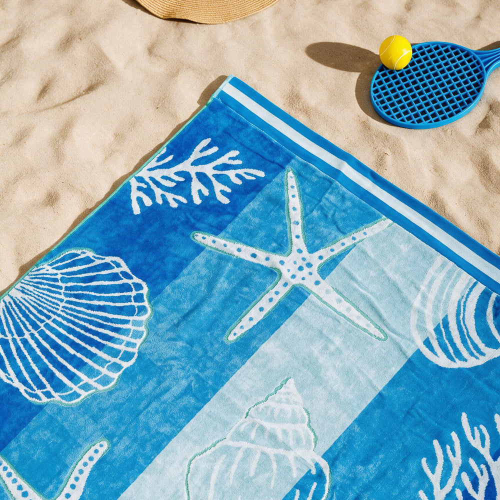 Cotton Collection Velour Seashell Reverie Beach Towel-Beach Towels