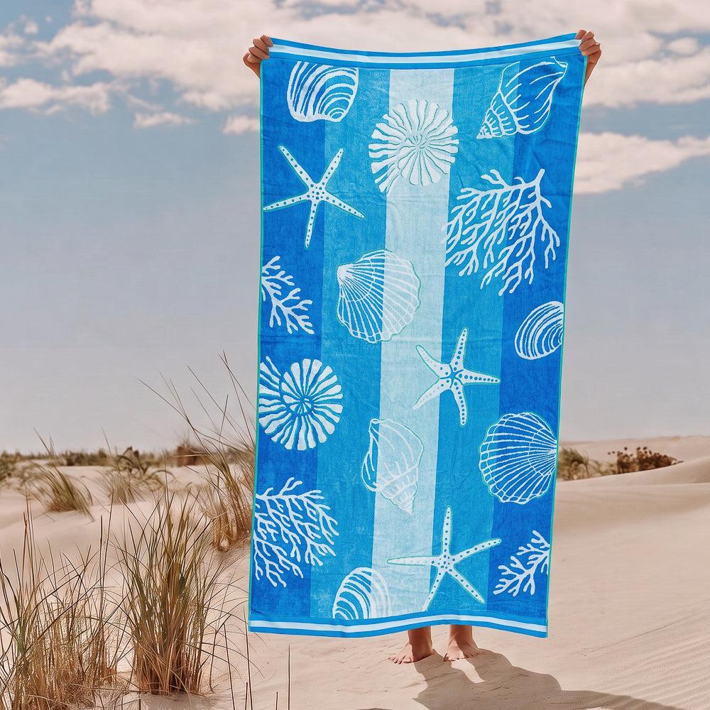 Cotton Collection Velour Seashell Reverie Beach Towel-Beach Towels
