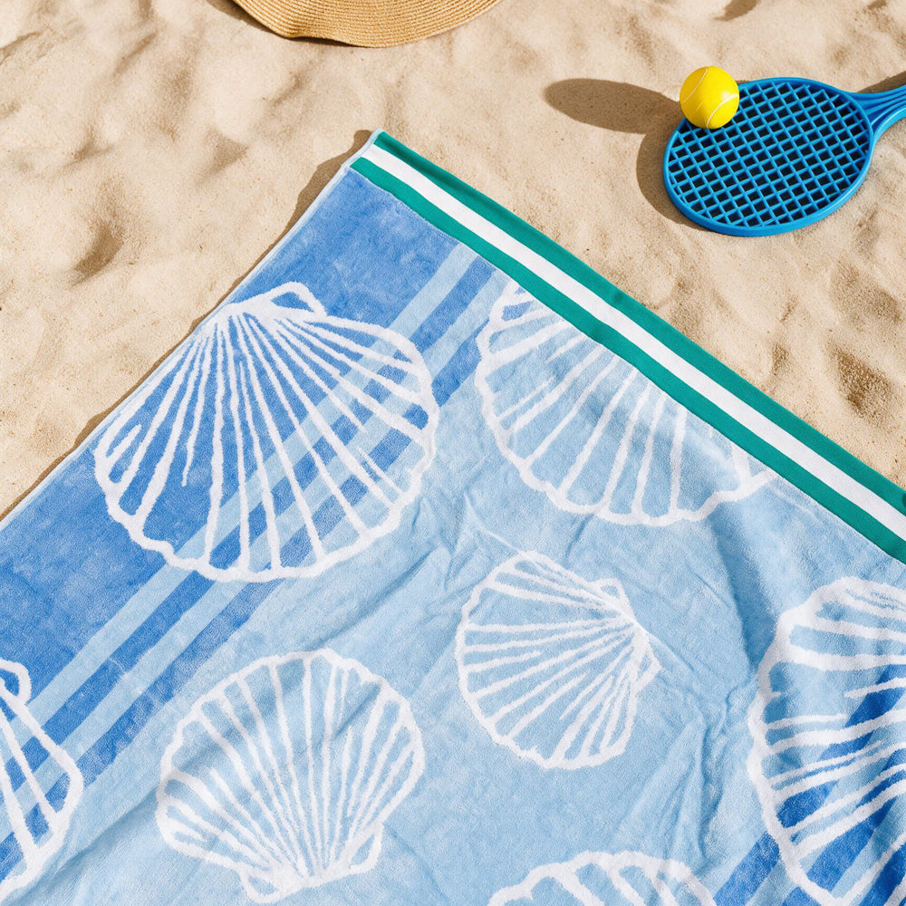 Cotton Collection Velour Seashell Serenity Beach Towel-Beach Towels