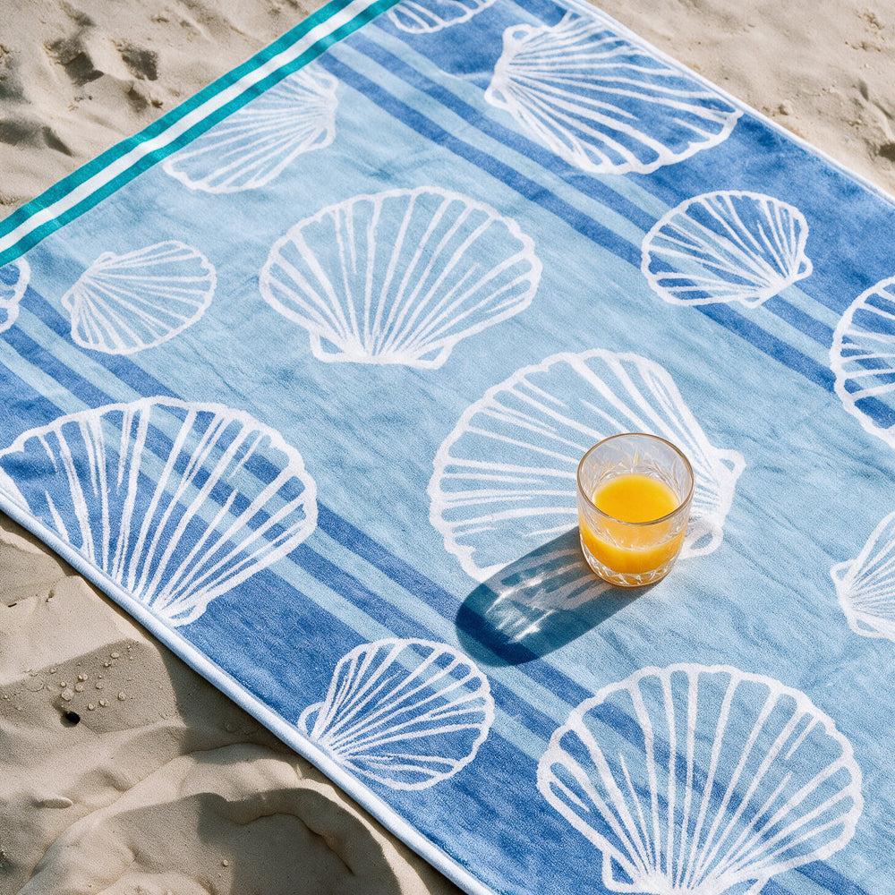 Cotton Collection Velour Seashell Serenity Beach Towel-Beach Towels