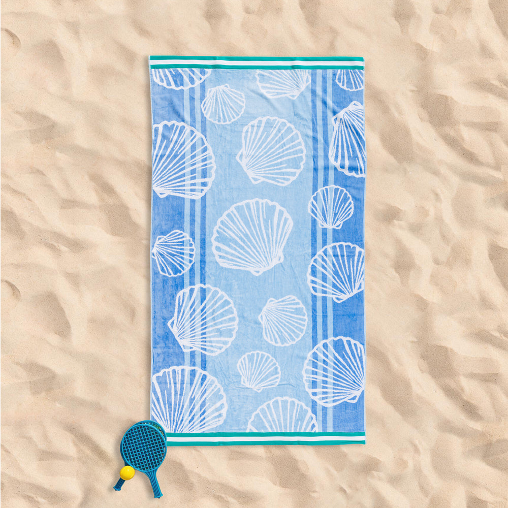 Cotton Collection Velour Seashell Serenity Beach Towel-Beach Towels