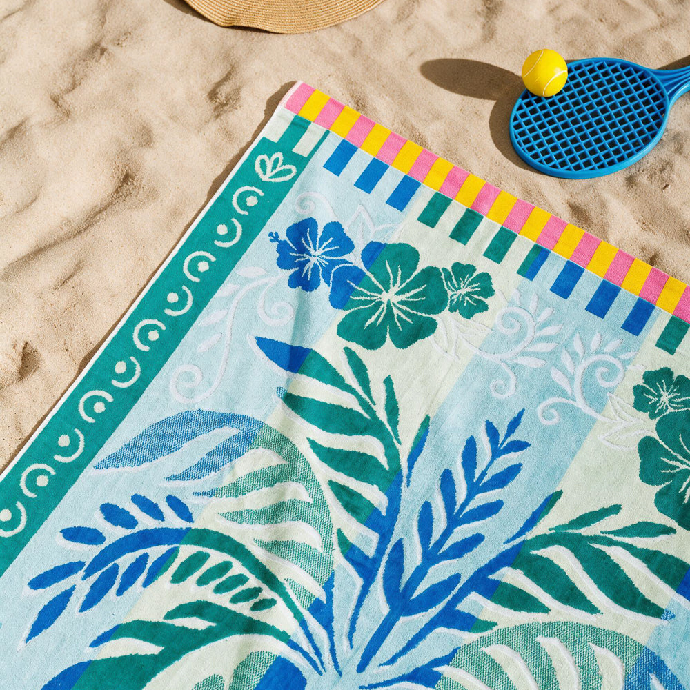 Cotton Collection Velour Seaside Chic Beach Towel-Beach Towels