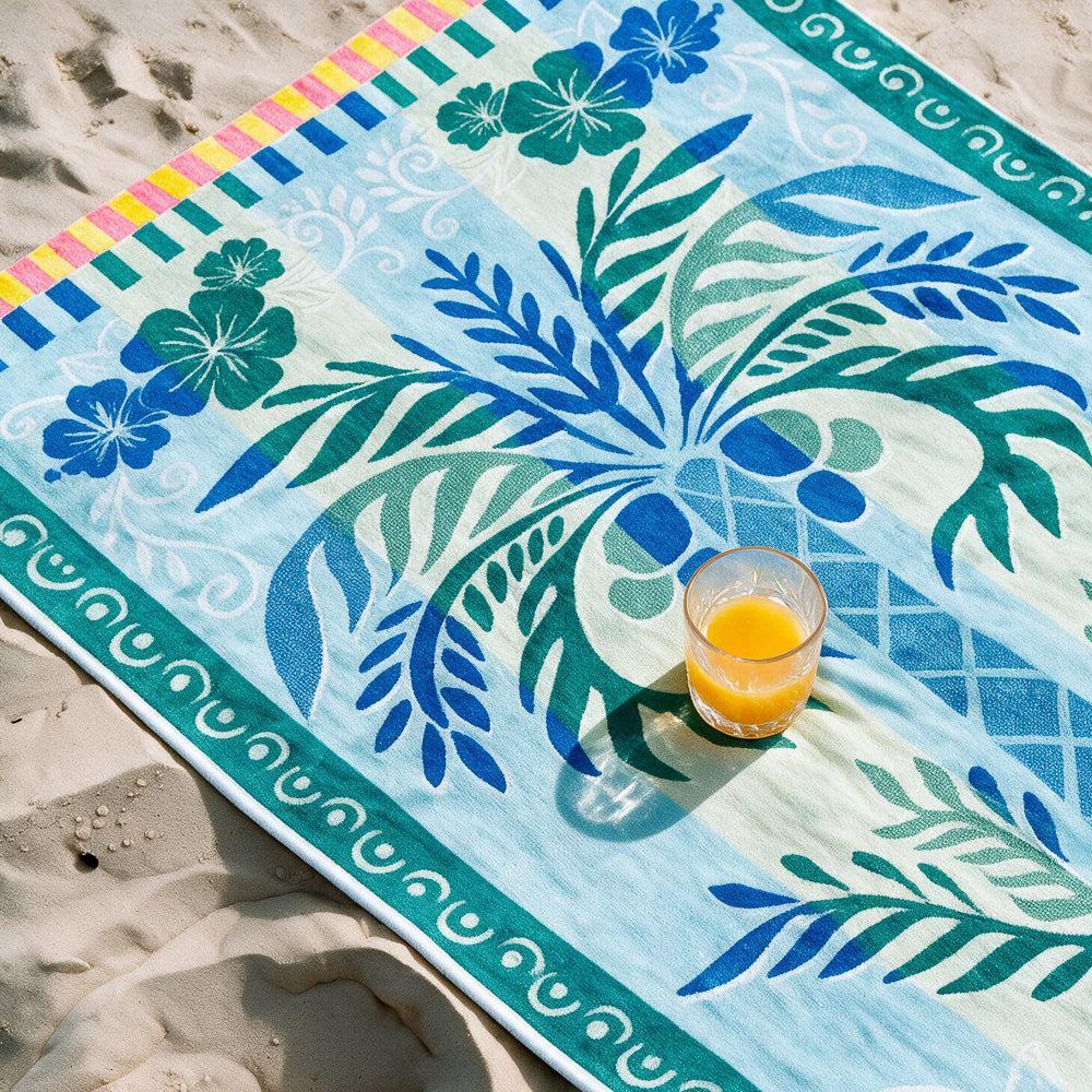 Cotton Collection Velour Seaside Chic Beach Towel-Beach Towels
