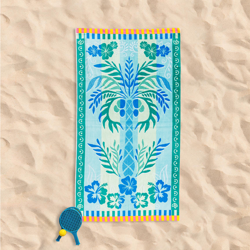 Cotton Collection Velour Seaside Chic Beach Towel-Beach Towels