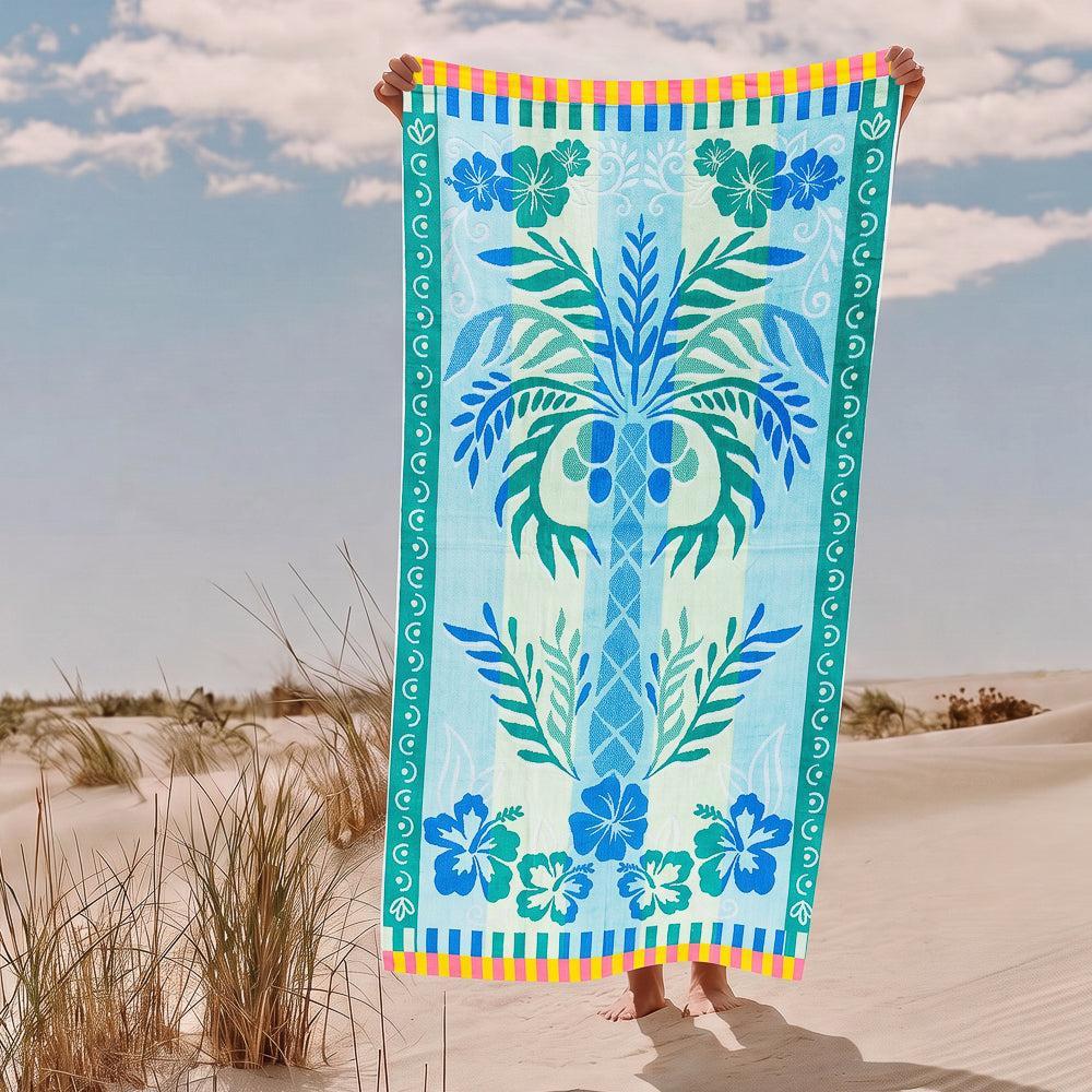 Cotton Collection Velour Seaside Chic Beach Towel-Beach Towels