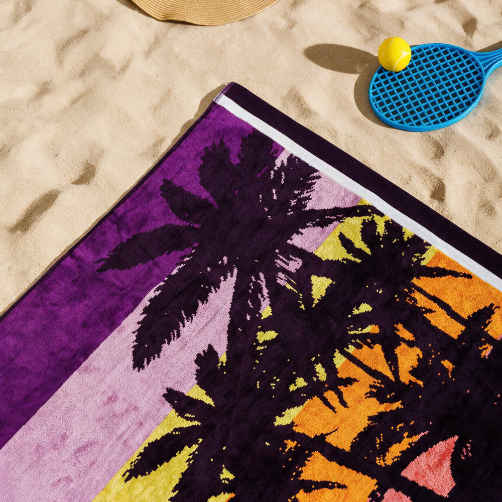 Cotton Collection Velour Tropical Palms Beach Towel-Beach Towels