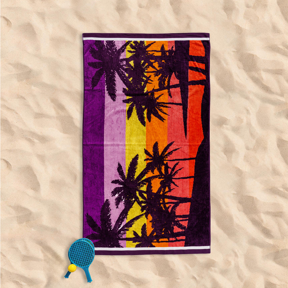 Cotton Collection Velour Tropical Palms Beach Towel-Beach Towels