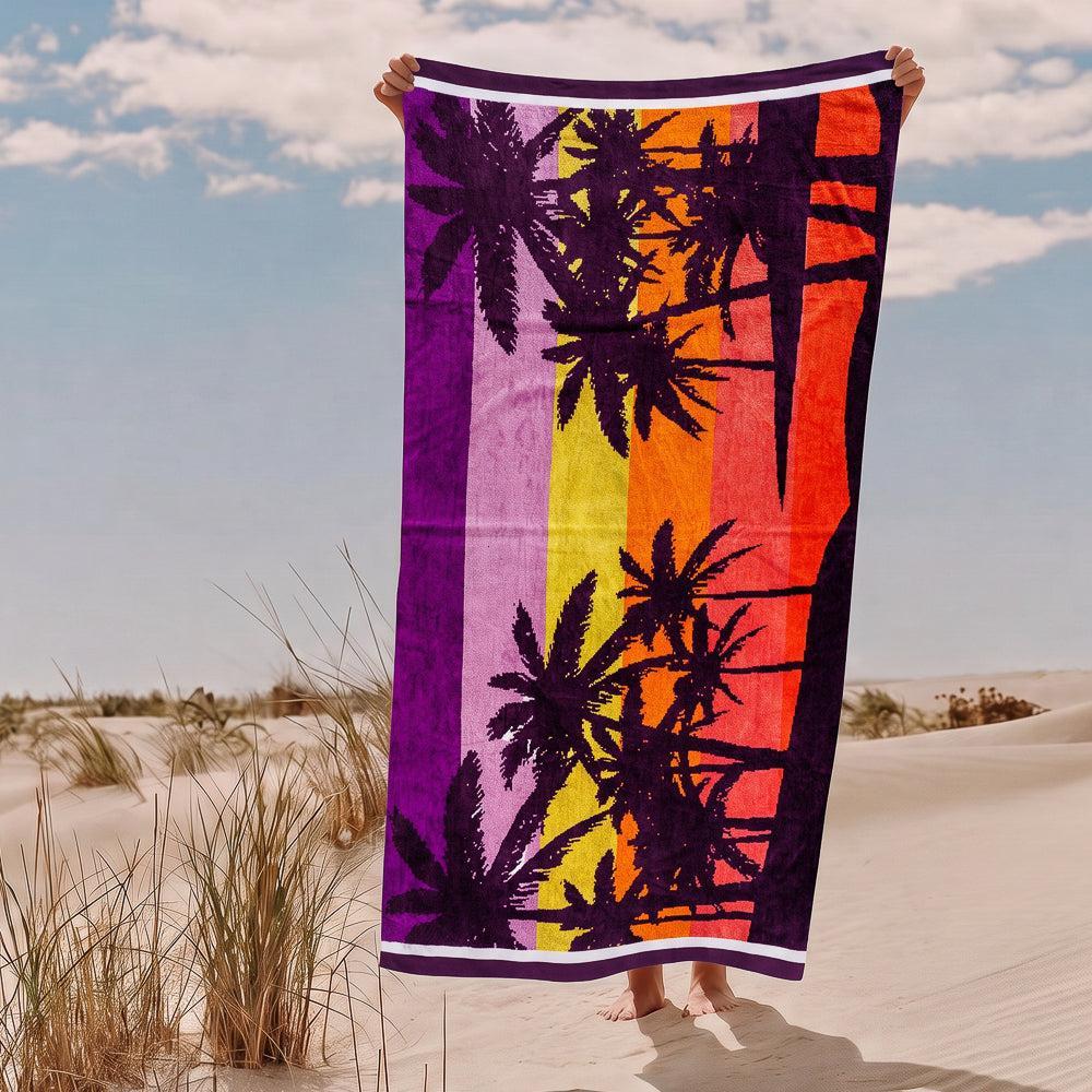 Cotton Collection Velour Tropical Palms Beach Towel-Beach Towels