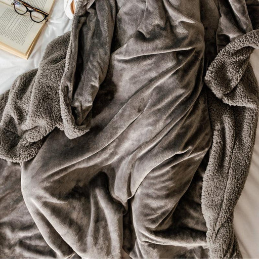 Deluxe Sherpa Flannel Blanket Ash Grey-Blankets