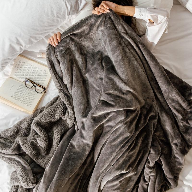 Deluxe Sherpa Flannel Blanket Ash Grey-Blankets