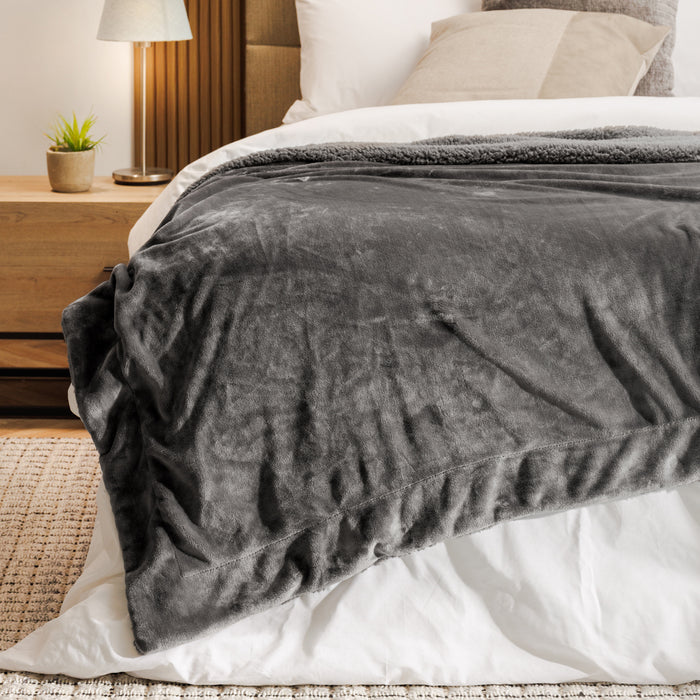 Deluxe Sherpa Flannel Blanket Ash Grey-Blankets