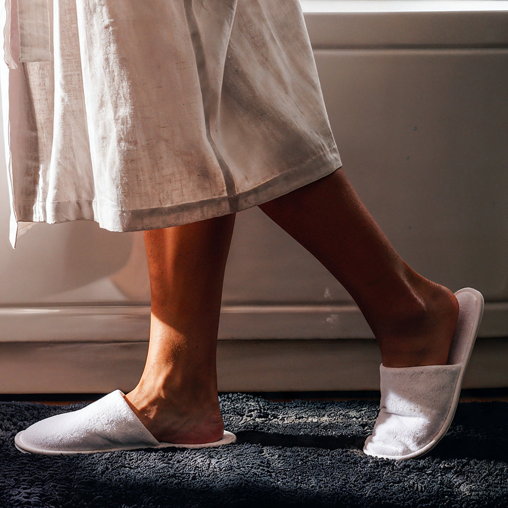 Disposable Closed-toe Toweling Slippers White-Guest Amenities