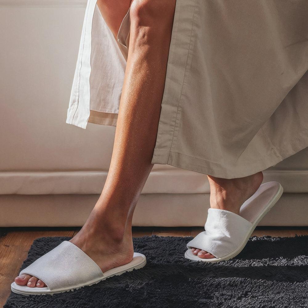 Disposable Open-toe Toweling Slippers White-Guest Amenities