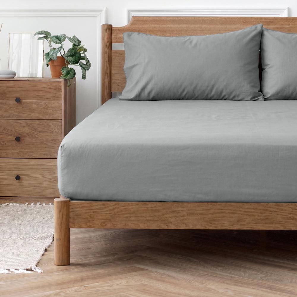 Easy Care 144 Thread Count Polycotton Fitted Sheet Grey-Fitted Sheets