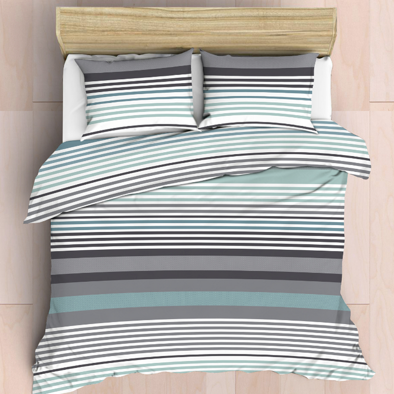 Easy Care Polycotton 144 Thread Count Duvet Cover Set - Duck Egg Strip ...