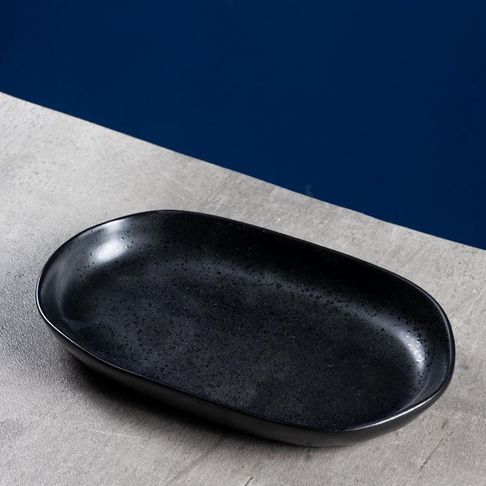 Ecology Speckle Ebony Oval Shallow Bowl - Matt Black