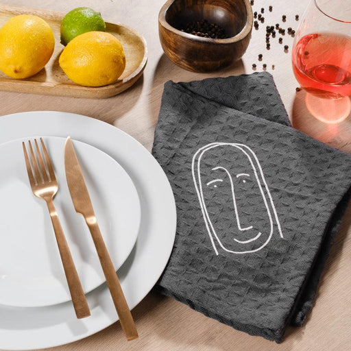 Faces of Felicity Dishcloth - charcoal