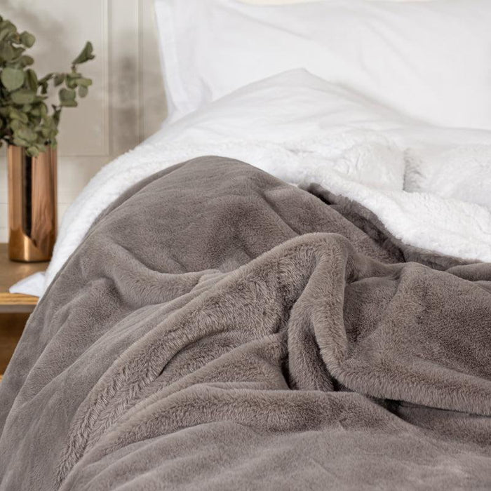 Faux Fur Rabbit Blanket Dove - Plush Grey