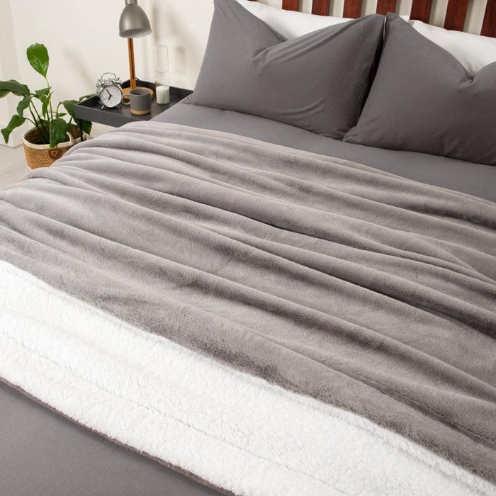 Faux Fur Rabbit Blanket Dove - Plush Grey