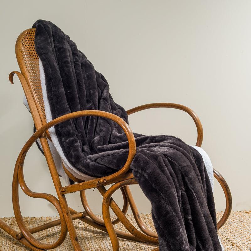 Faux Fur Rabbit Blanket- Jacquard Slate