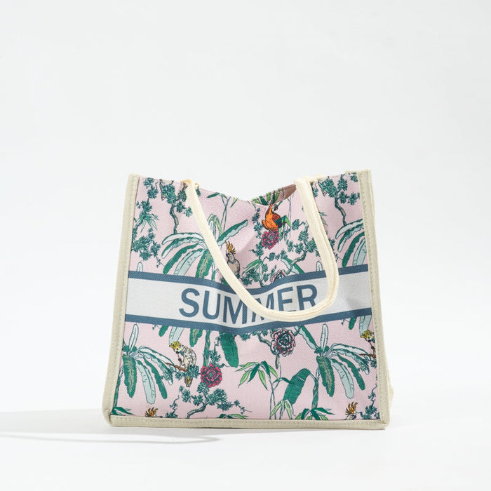 Floral Tote Bag - Blue Grey-BEACH BAGS