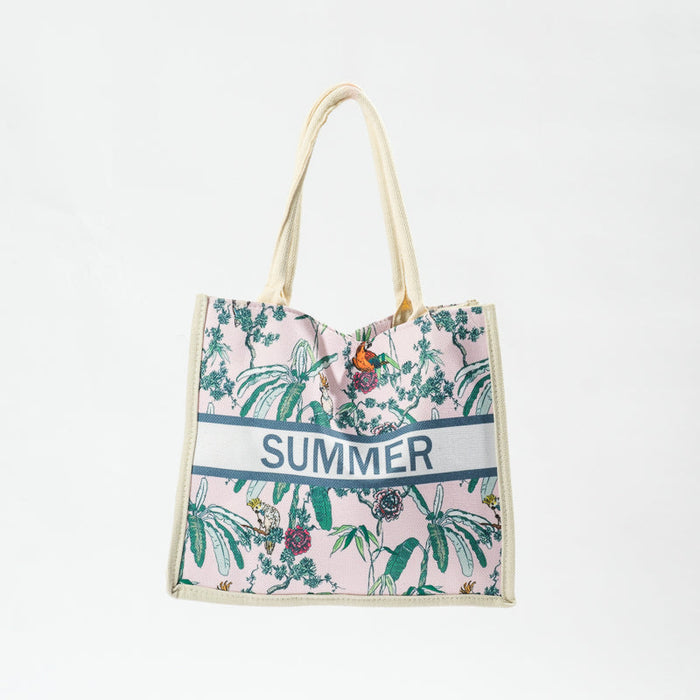 Floral Tote Bag - Blue Grey-BEACH BAGS