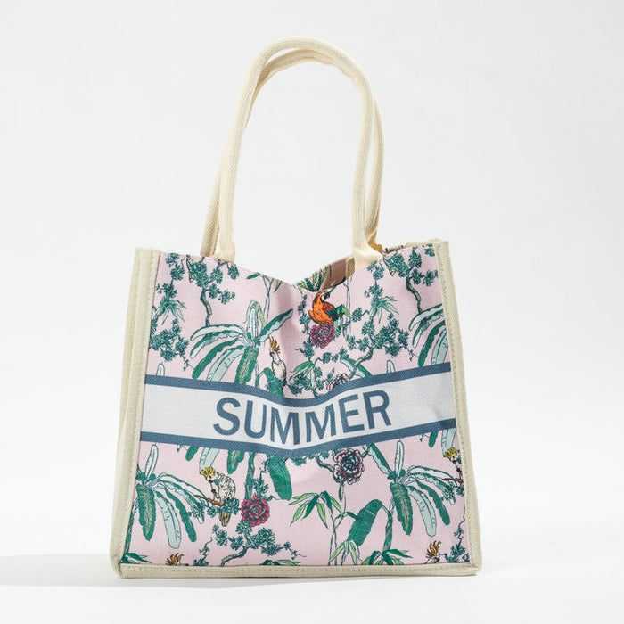 Floral Tote Bag - Blue Grey-BEACH BAGS