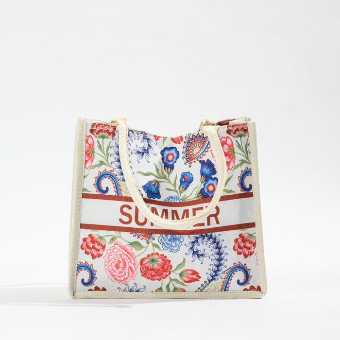 Floral Tote Bag - Blue/Pink-BEACH BAGS