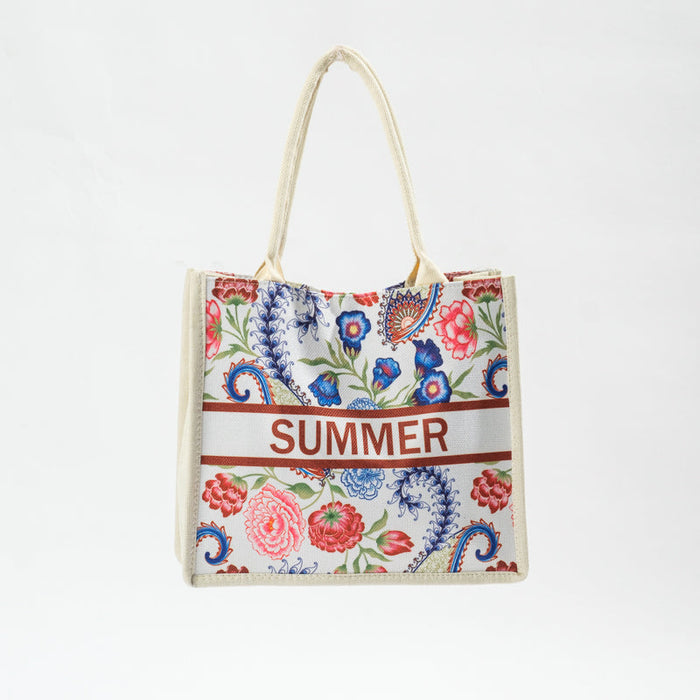 Floral Tote Bag - Blue/Pink-BEACH BAGS