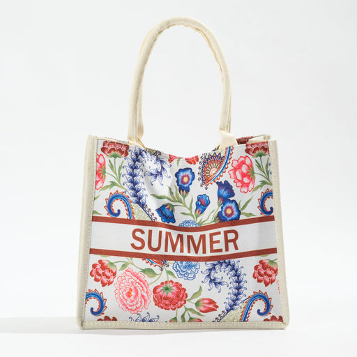 Floral Tote Bag - Blue/Pink-BEACH BAGS