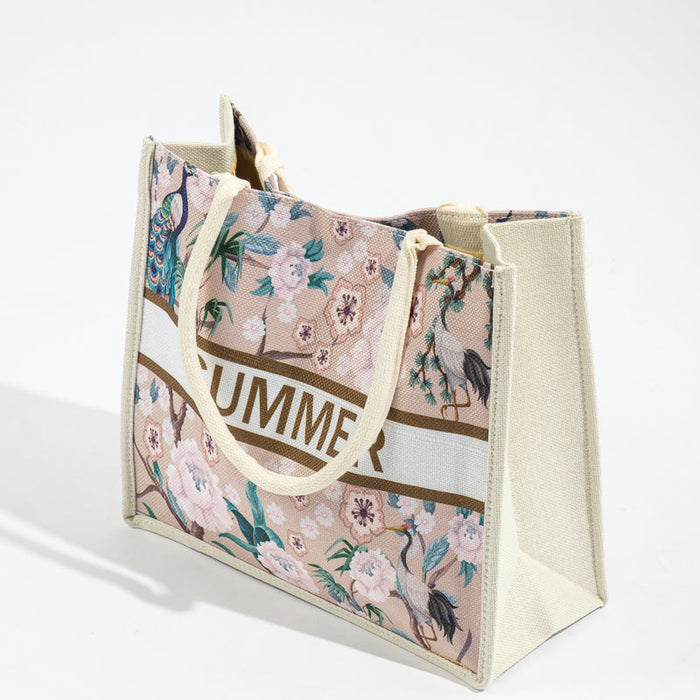 Floral Tote Bag - Stone-BEACH BAGS