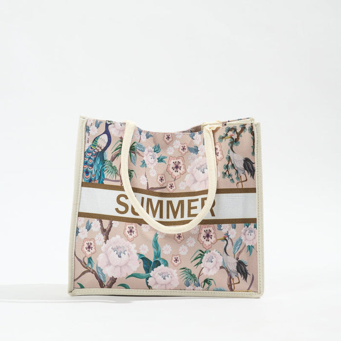 Floral Tote Bag - Stone-BEACH BAGS