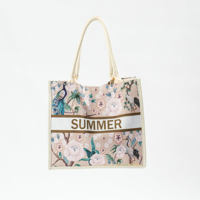 Floral Tote Bag - Stone-BEACH BAGS