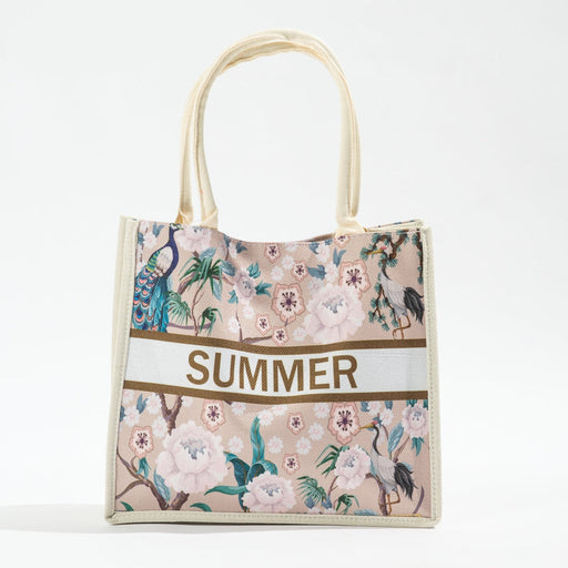 Floral Tote Bag - Stone-BEACH BAGS