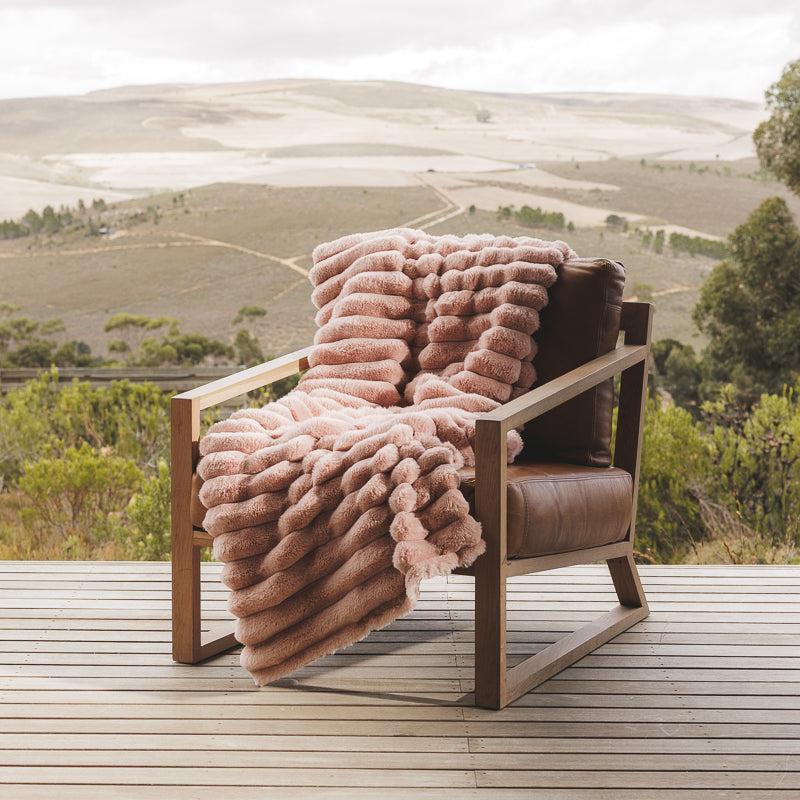Fluted Faux Fur Blanket Dusty Pink Luxuriously Soft - Main Image