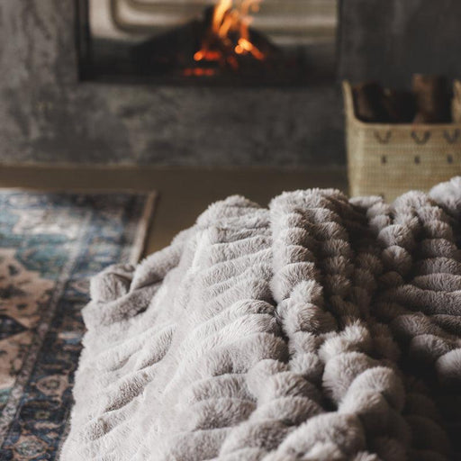 Fluted Faux Fur Blanket - Frosted Cloud-BLANKET