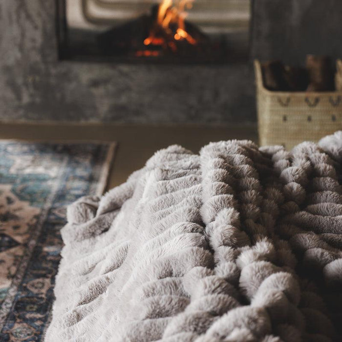 Fluted Faux Fur Blanket - Frosted Cloud-BLANKET