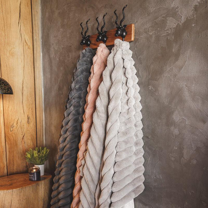 Fluted Faux Fur Blanket Dusty Pink-BLANKET