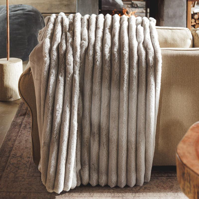 Fluted Faux Fur Blanket Frosted Cloud Grey