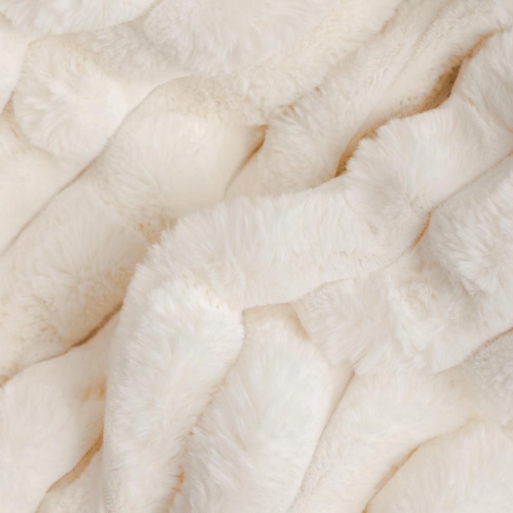 Fluted Faux Fur Blanket Ivory-Blankets