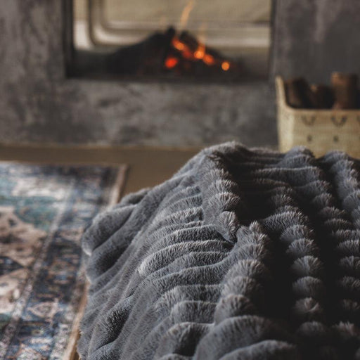 Fluted Faux Fur Blanket - Storm Grey-BLANKET